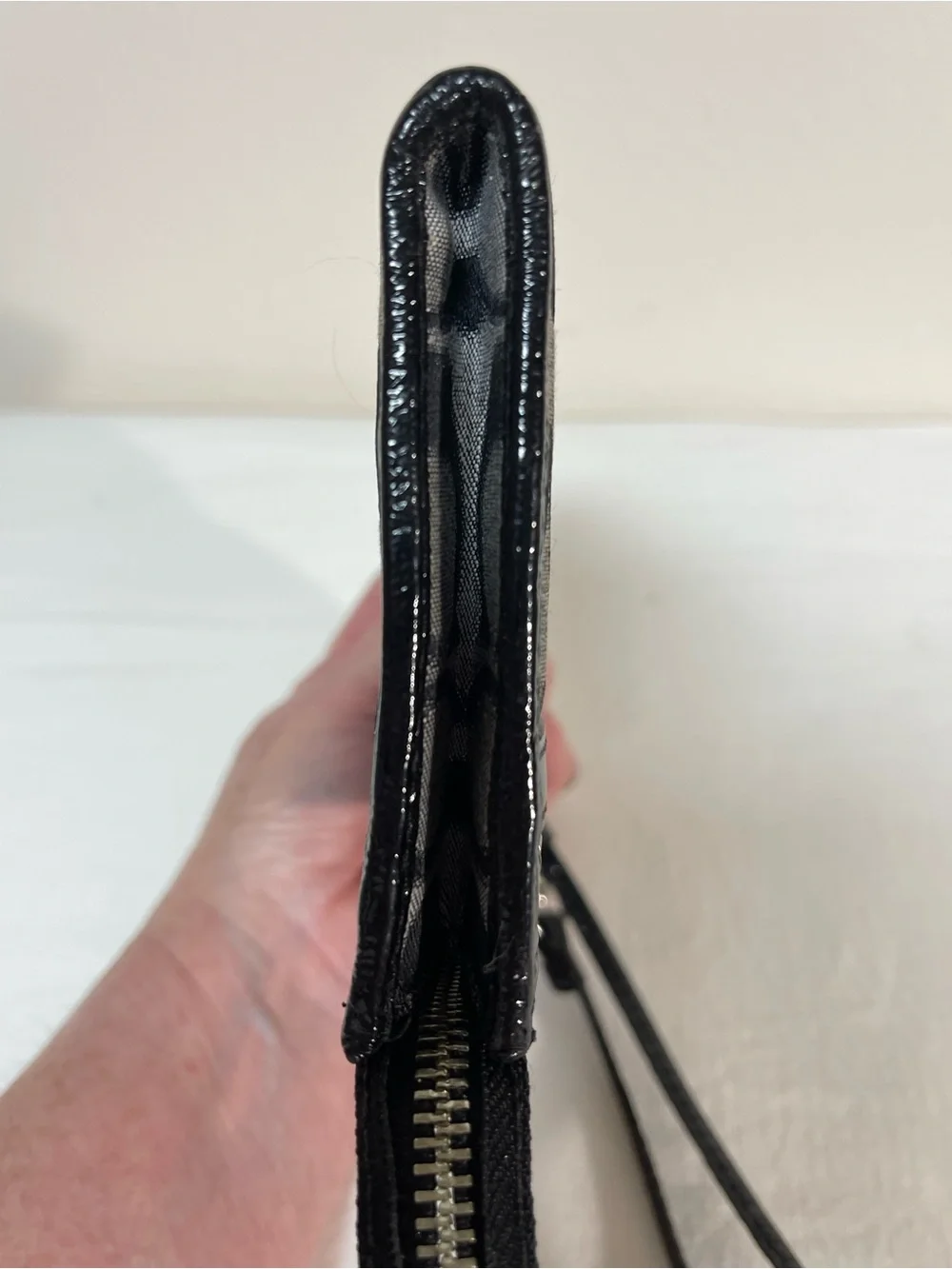 Coach Poppy Black and Gray Signature Wallet Wristlet with Leather Trim